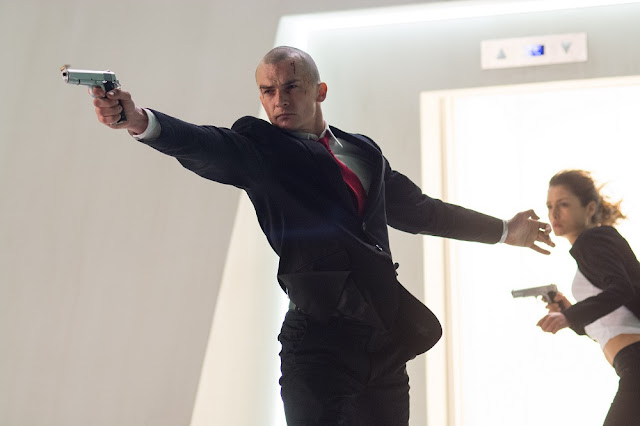 Rupert Friend takes on the titular role of this film based on a classic video game. Hannah Ware plays Katia van Dees. Rupert Friend Hannah Ware Hitman Agent 47 still