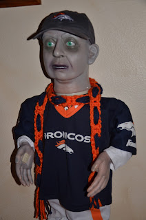 Mority in a Denver Broncos costume 