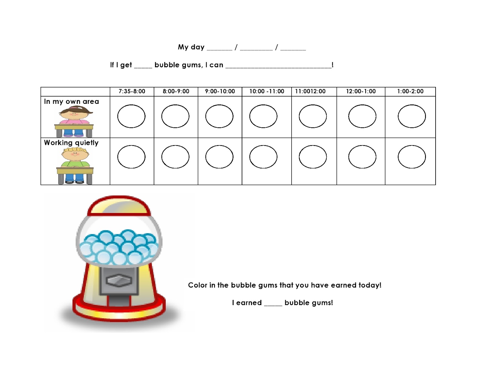 Bubble Gum Behavior Chart