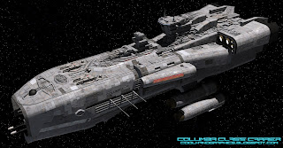 A space carrier, in space A large fictional spacecraft