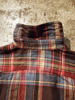 engineered garments work shirt in brown/blue cotton plaid