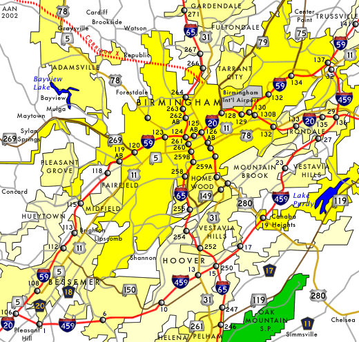City map Birmingham Alabama