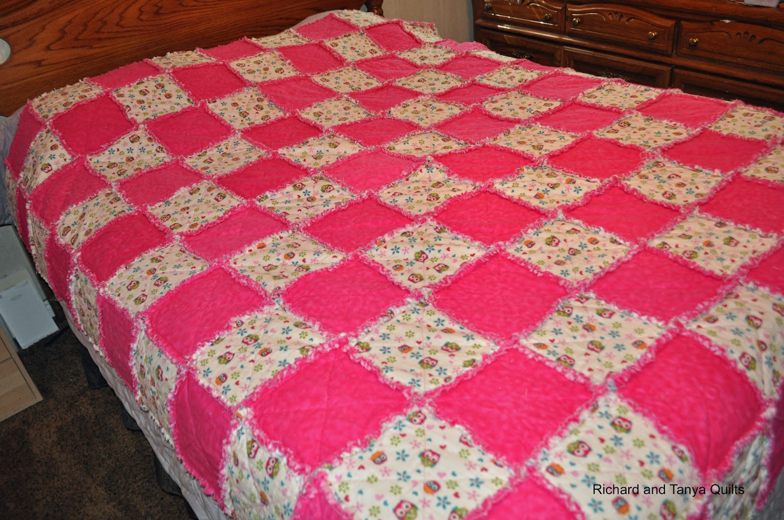 Richard and Tanya Quilts Twin Size little pink owl's Quilts