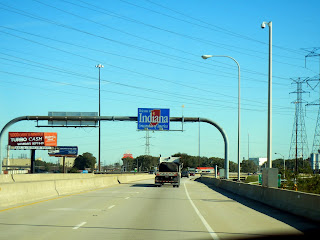 Indiana state line sign on Interstate 90