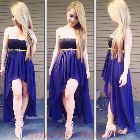 saia azul com blusa preta