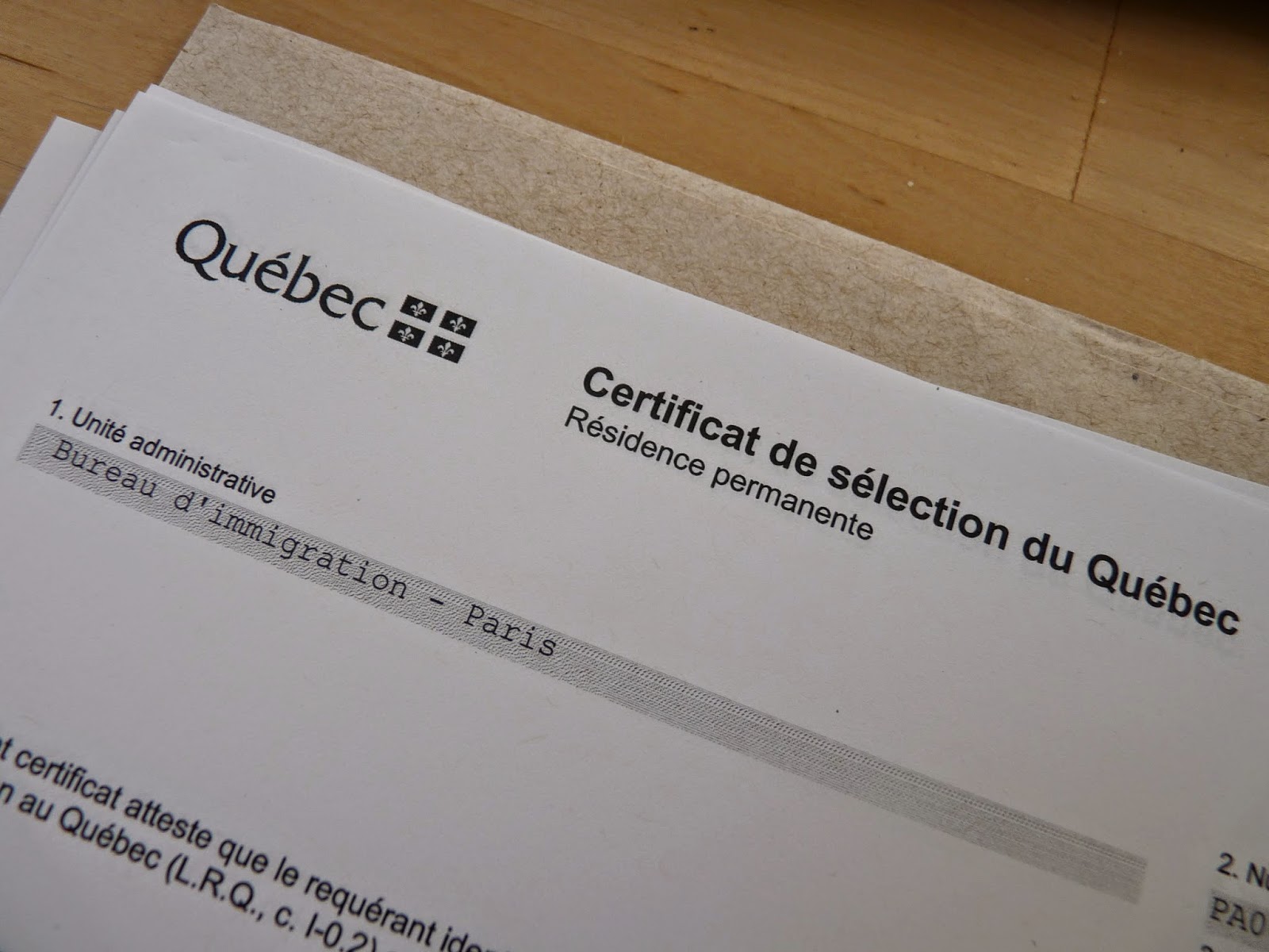 Ma Famille au Québec "Objet Votre Certificat de sélection du Québec"