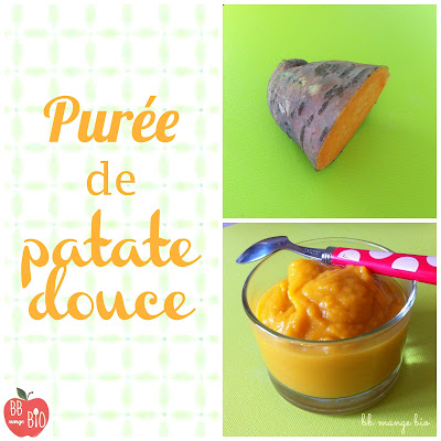 La patate douce en purée recette d'hiver au goût sucré pour les bébés à partir de 6 mois, recette bio de BB mange bio