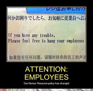 human resources policy funny sign hanging employees