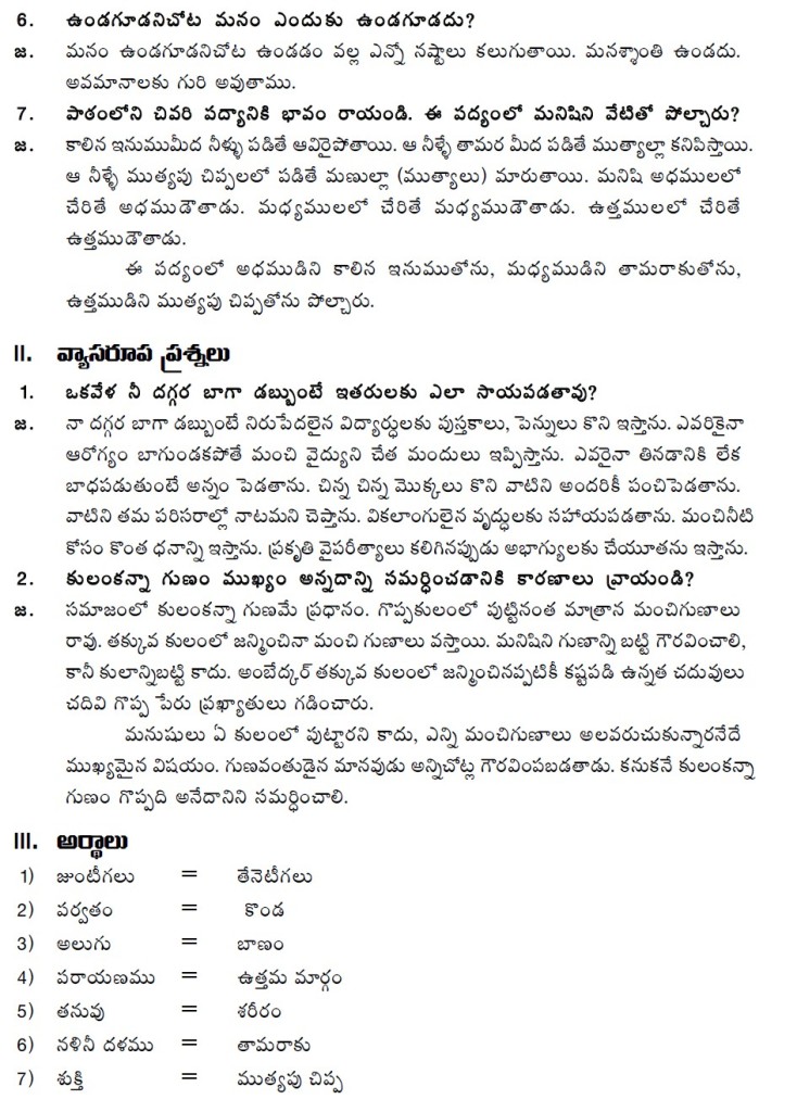 Ganti Telugu Educate Academy 6th Class Unit 1 Lesson 3 Manipusalu Notes