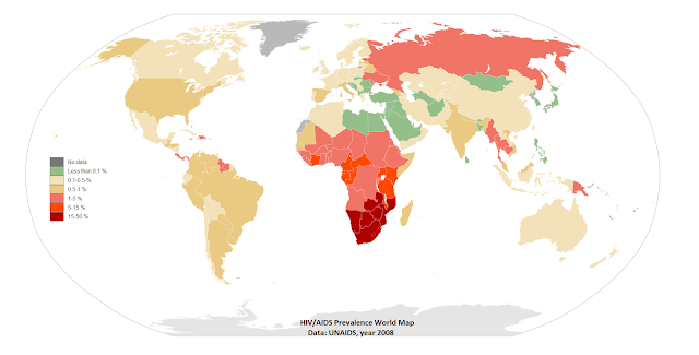 World Map of HIV/AIDS cases