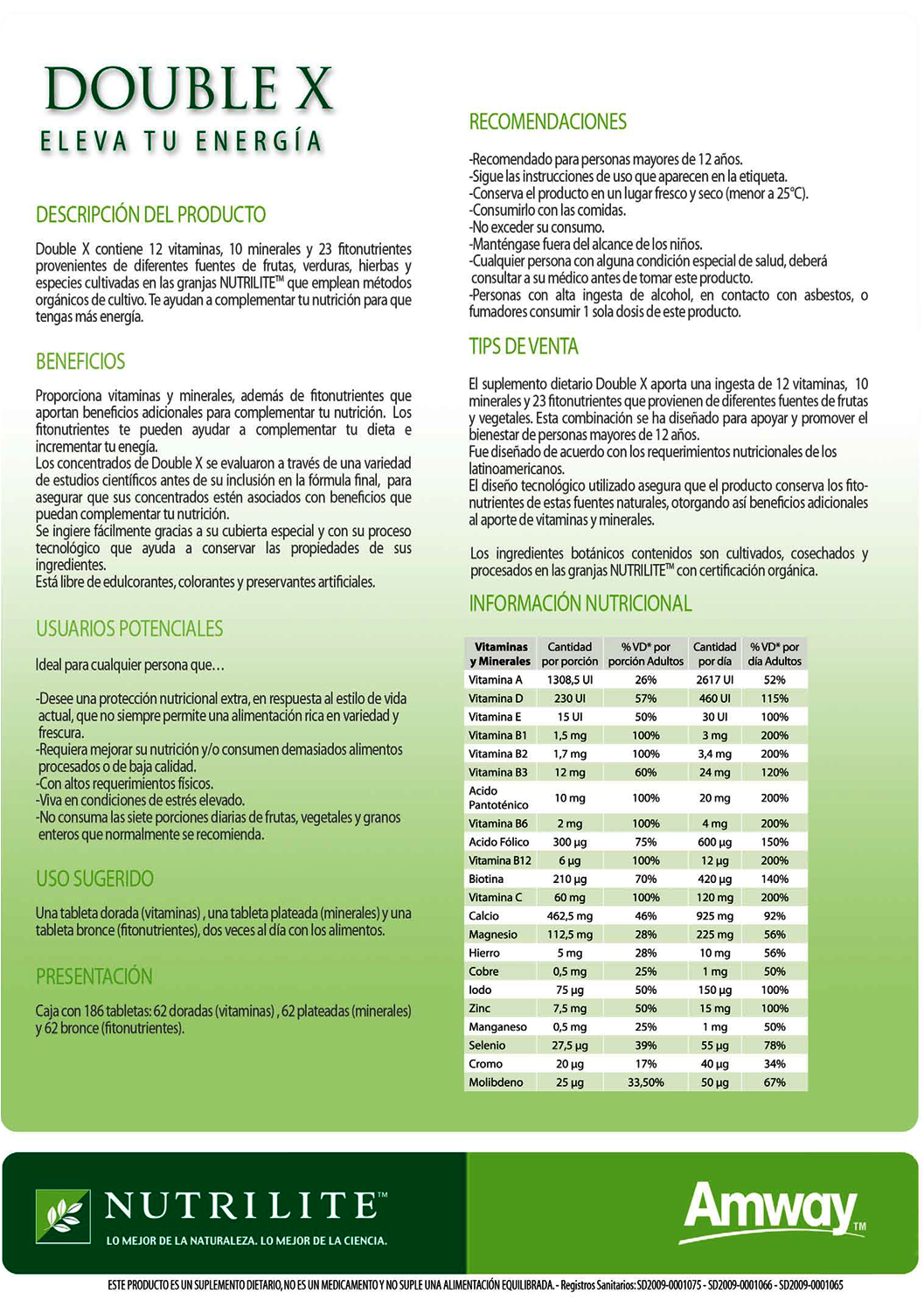 Double X Nutrilite Amway (186 Tabletas)