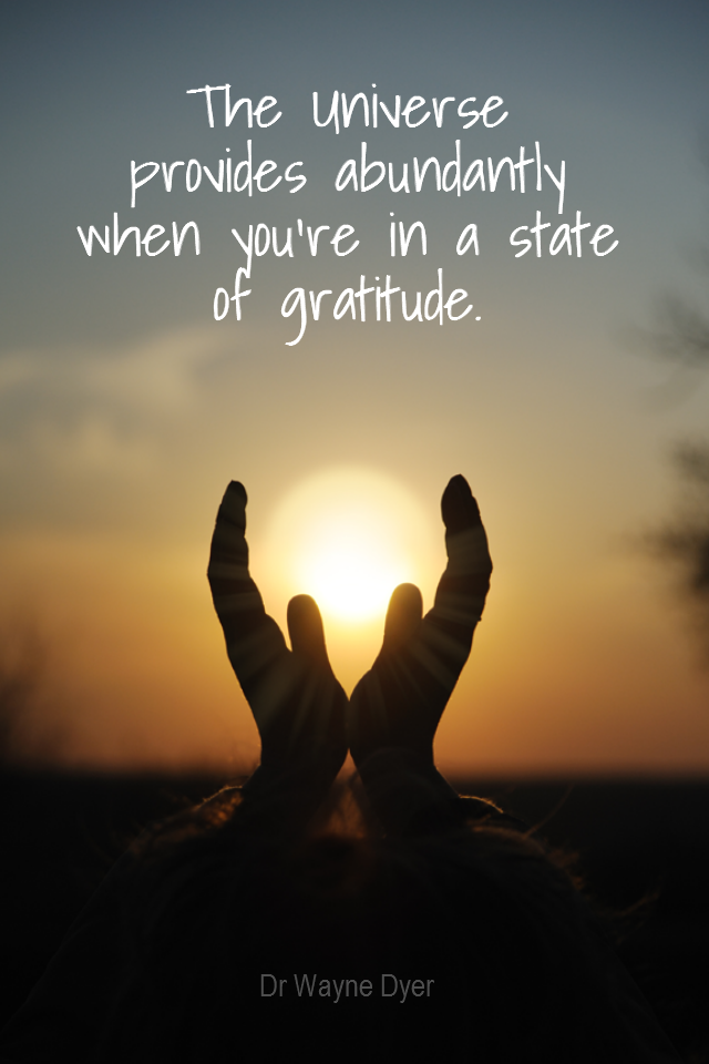 visual quote - image quotation for GRATITUDE - The Universe provides abundantly when you're in a state of gratefulness. - Dr Wayne Dyer