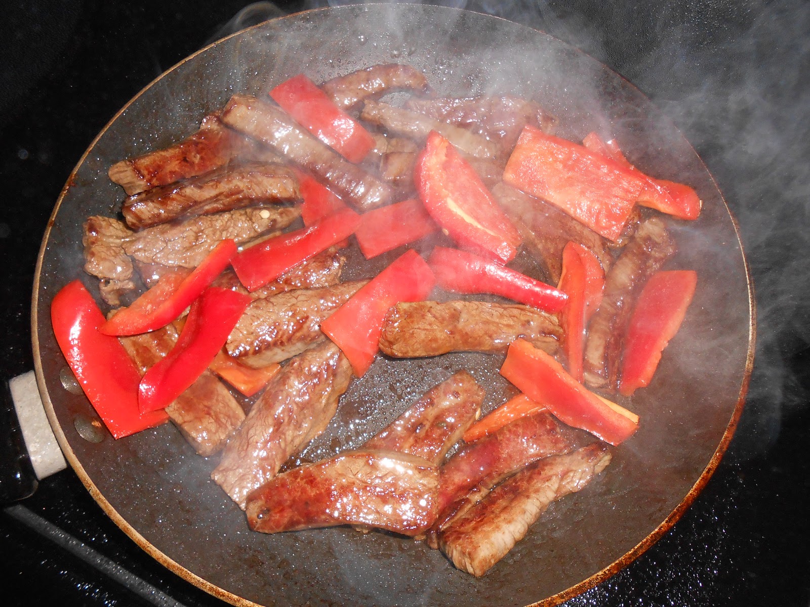 Domestic Education Flank Steak, Asparagus, and Red Pepper Stir Fry