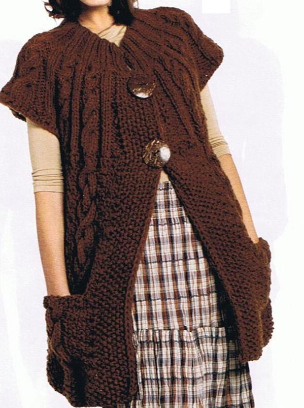 chaleco tejido a dos agujas cuello redondo