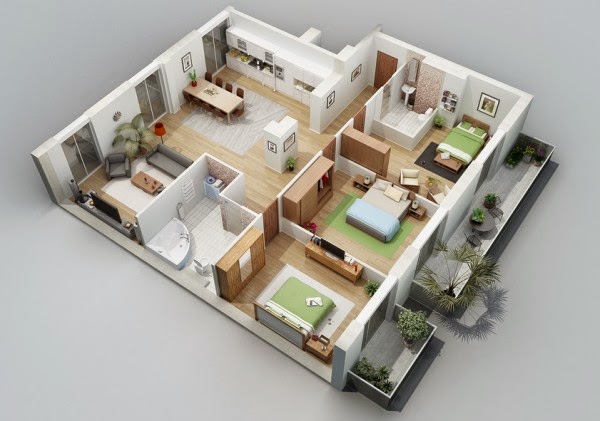 Desain Rumah Minimalis 1 Lantai Dengan Kamar Tidur 3 Atau 4