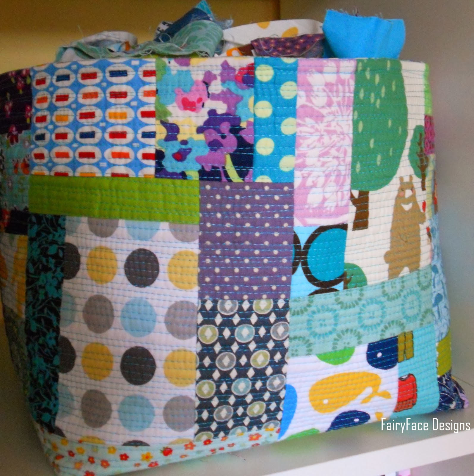 FairyFace Designs Great big scrappy fabric basket