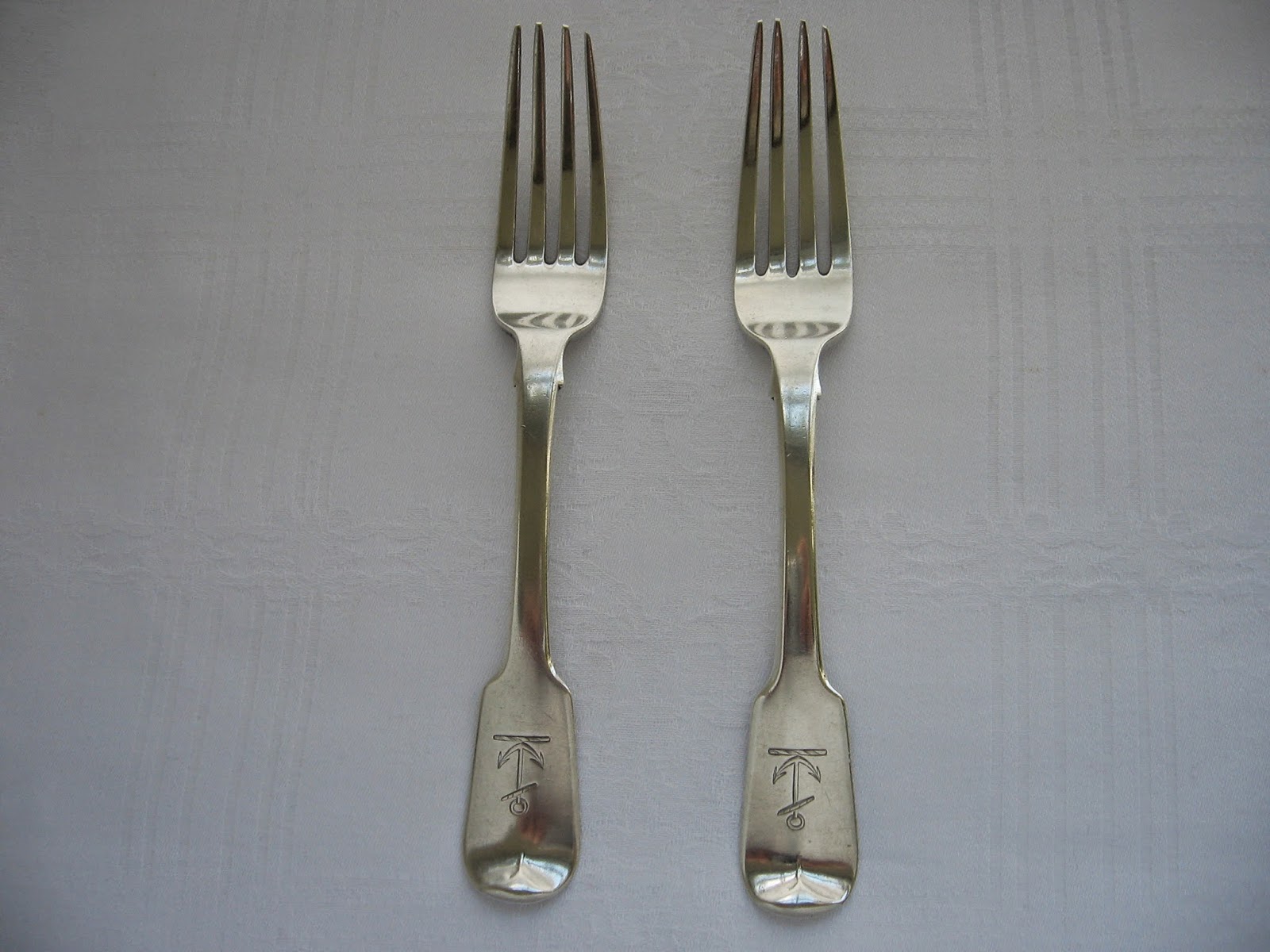 Antique Silver Forks Forks with a Rare Anchor Engraving