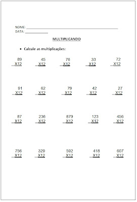 Altividades de Multiplicação - Atividades de Multiplicação 5º ano parte III