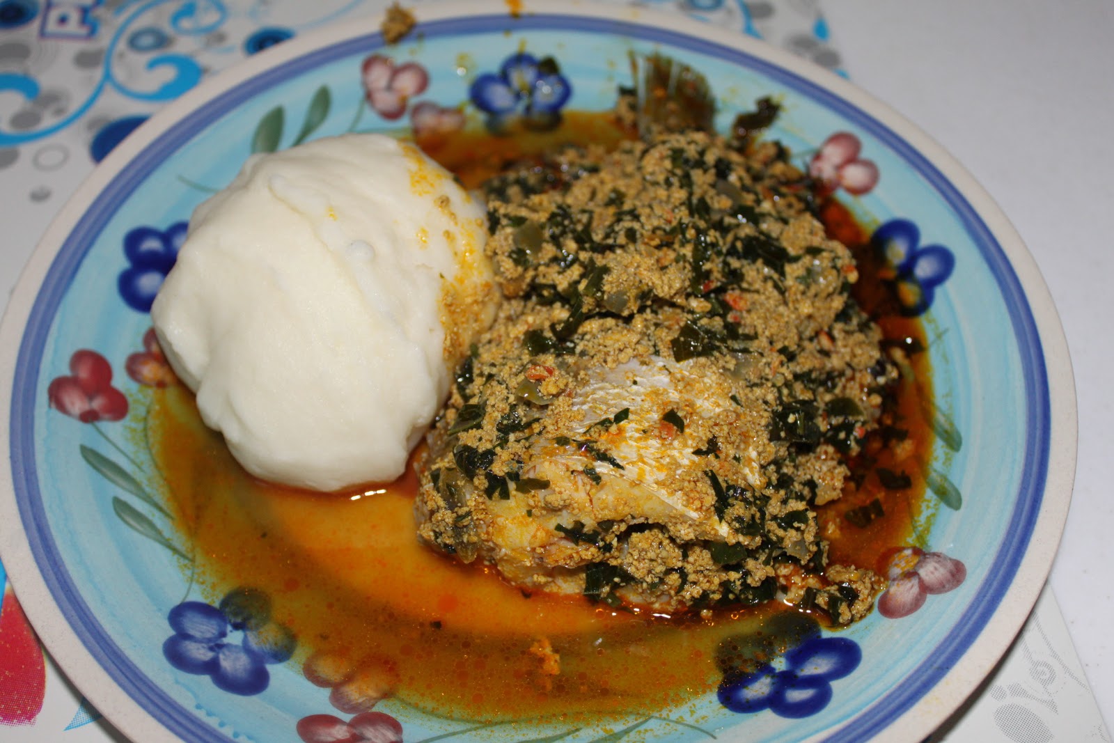 Today my house girl cook my favorite foods Pounded Yam and Egusi with Fish,