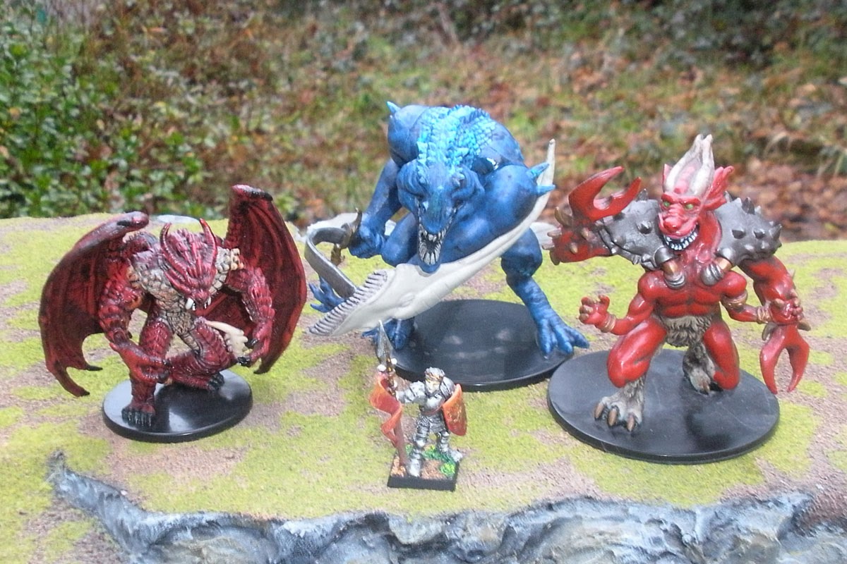 A Pit Fiend, a Bluespawn Godslayer, and a Glabrezu D&D Miniatures