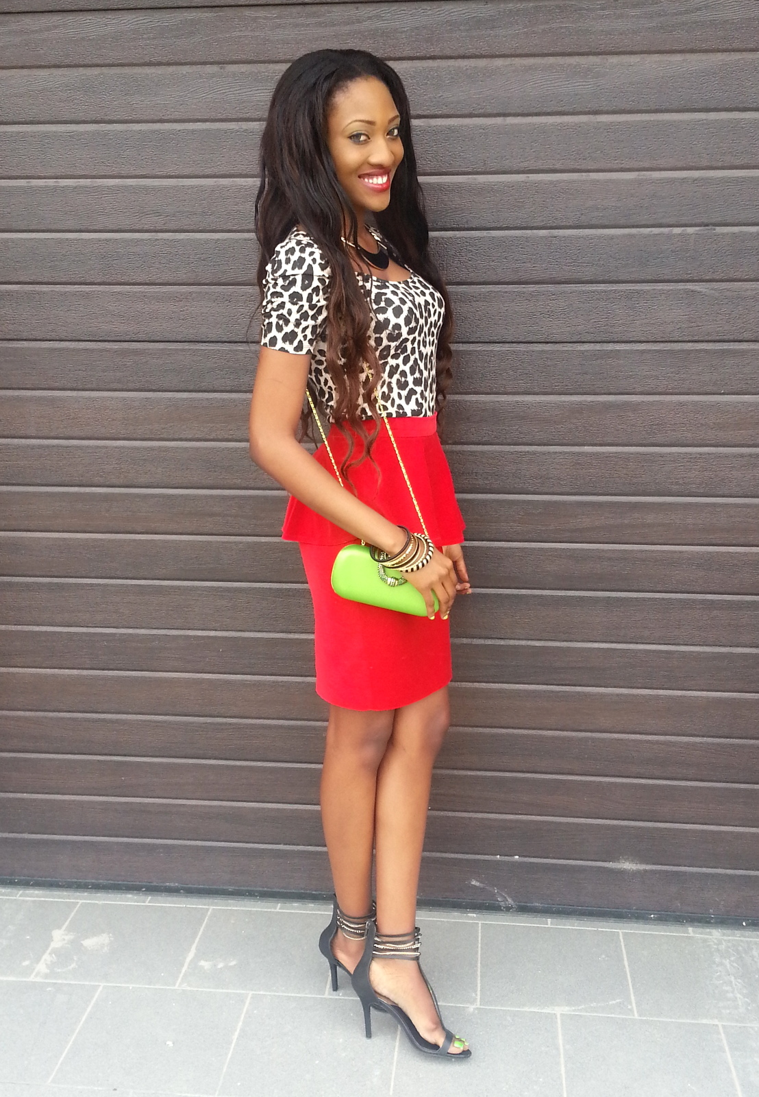 leopard print with red accessories
