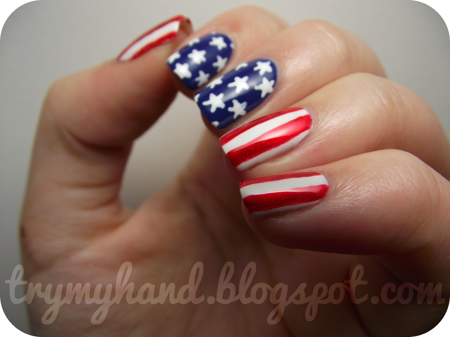 Try My Hand Notd Stars And Shiny Stripes So The Nail Polishes I Used For Today S Design Are American Arel T Shirt China Glaze Man Hunt And Opi Another Day Plus My Models Own Wah Nails