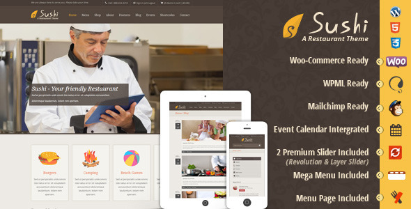 Download Free Sushi v2.1 Responsive Restaurant WordPress Theme