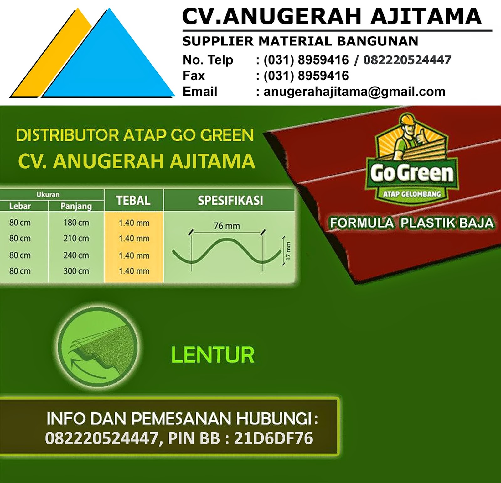 SUPPLIER BAHAN BANGUNAN | JUAL BAHAN BANGUNAN: JUAL ATAP UPVC GOGREEN SUPPLIER BAHAN BANGUNAN | JUAL BAHAN BANGUNAN: JUAL ATAP UPVC GOGREEN