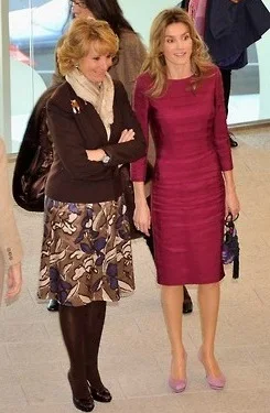 Queen Letizia today “recycled” her infamous plum dress which she wore various times when she was princess; it is most famous for the picture in the middle, when she wore it during the French state visit to Spain in 2010.