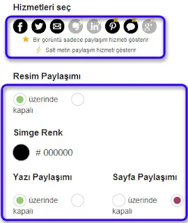 Paylaşım Hizmet yapılandırma penceresi