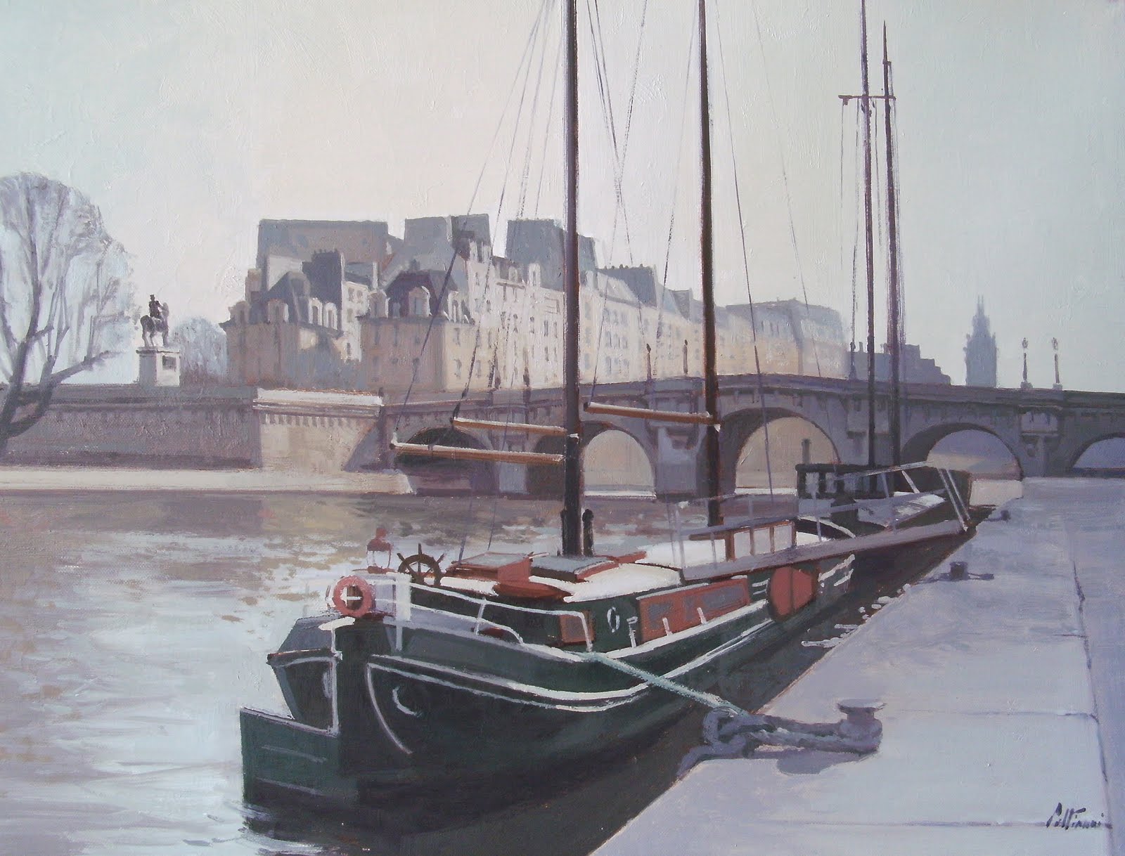 Peintures / Paintings par Régis PETTINARI Bateaux au Pont Neuf / Boats near Pont Neuf