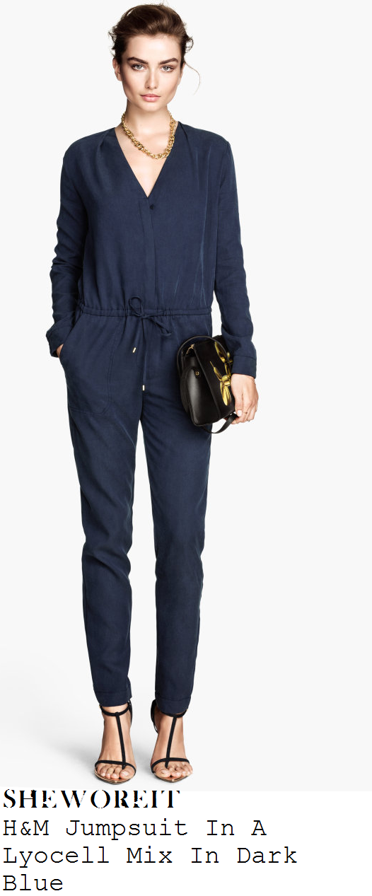 billie-faiers-dark-blue-v-neck-long-sleeve-drawstring-waist-jumpsuit billie-faiers-dark-blue-v-neck-long-sleeve-drawstring-waist-jumpsuit