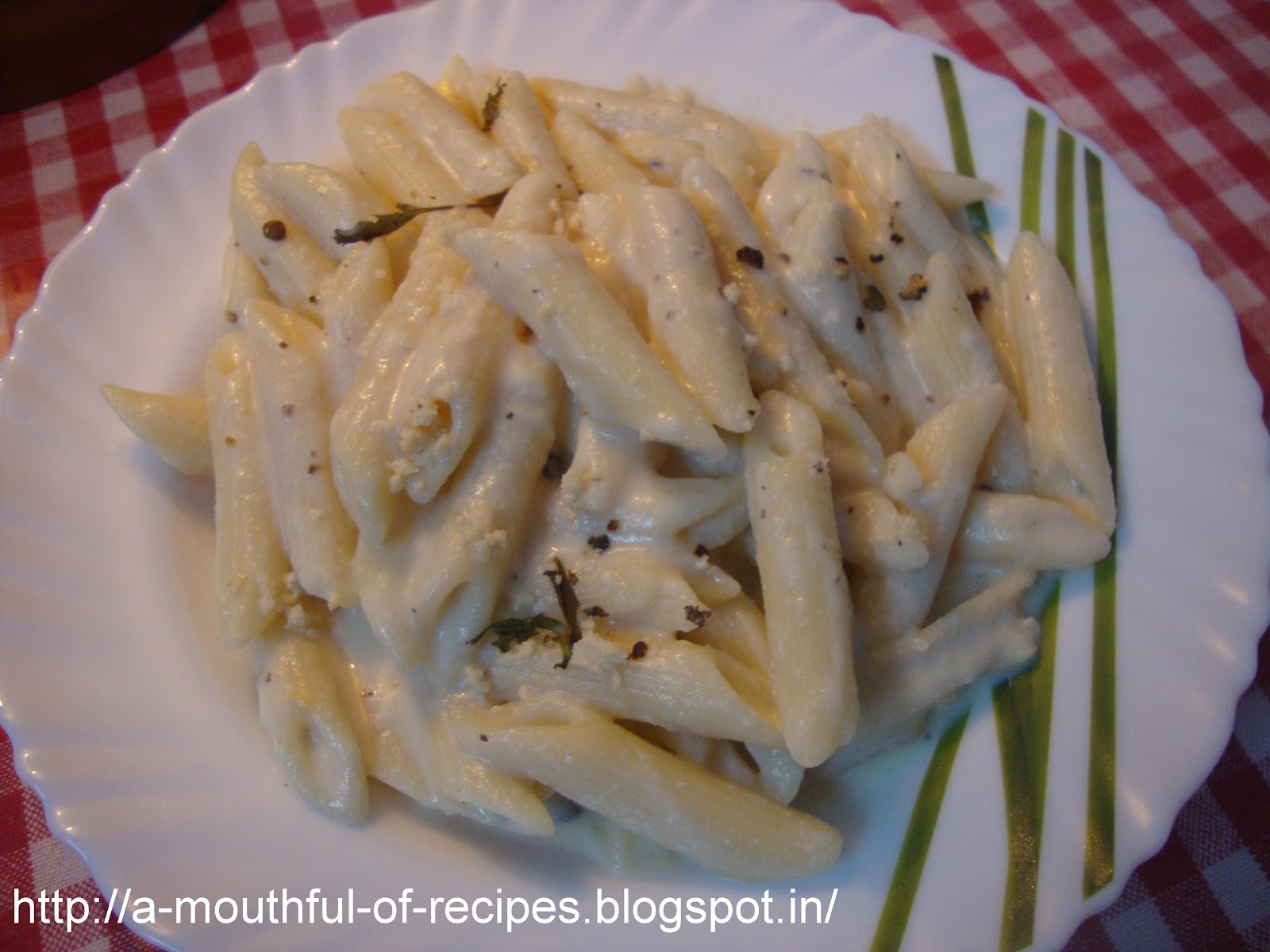 A Mouthful Of Recipes Penne Pasta in White Sauce