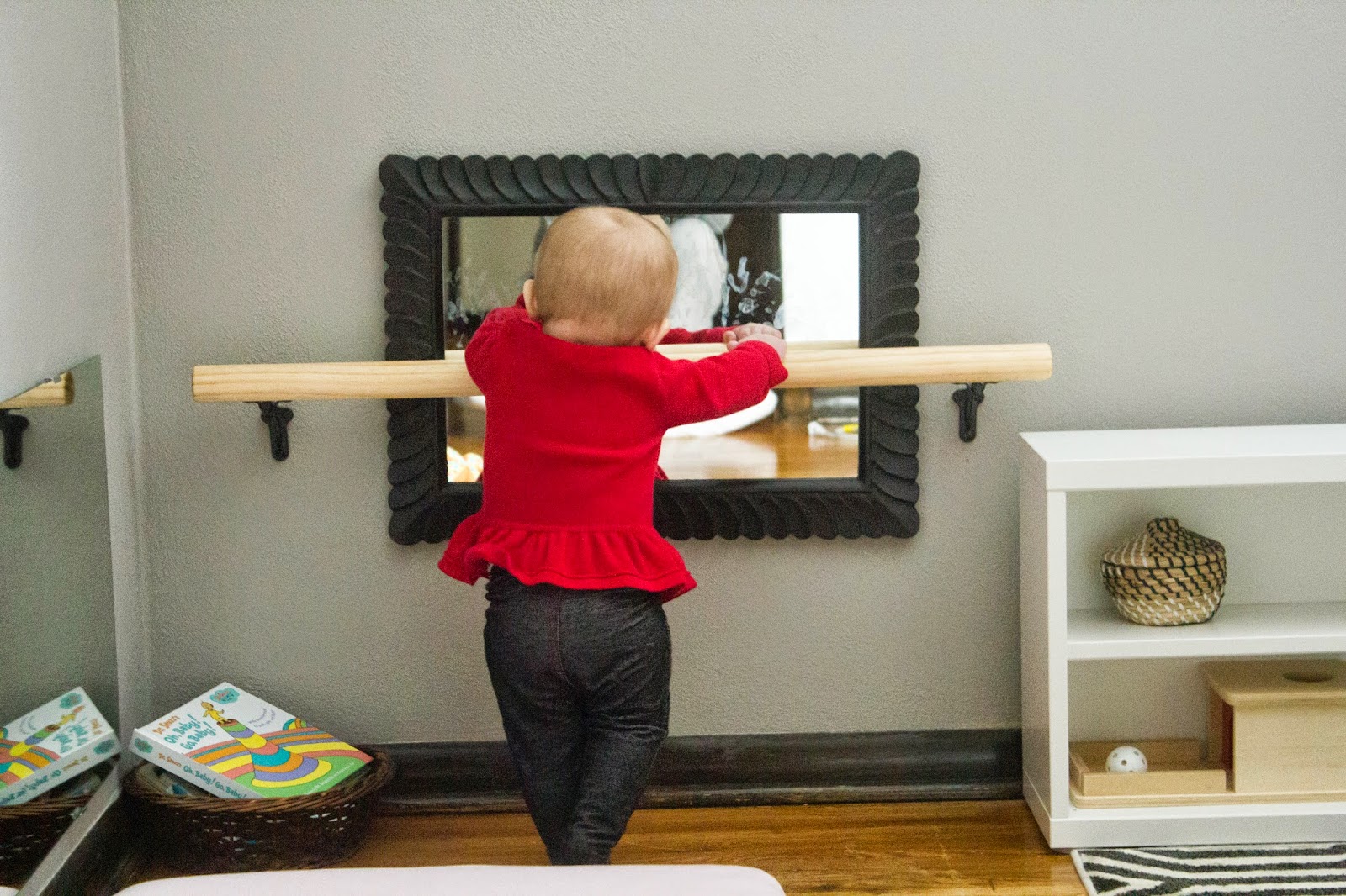 Diy Montessori Pull Up Bar Nora Loves The Bar She Moving Along Smiling At Cute Baby And Teething On It Makes Me Sad S Already So But Hy