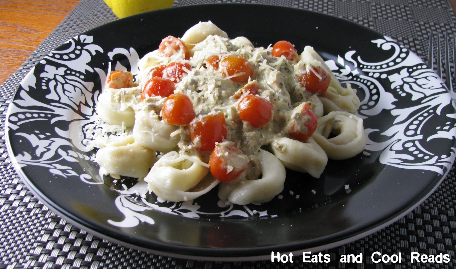 Hot Eats and Cool Reads Salmon Pesto Cream Tortellini Recipe