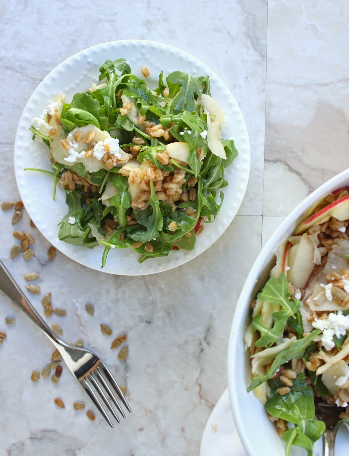 Stew or a Story Apple Cider Farro Salad with Arugula, Shaved Apple