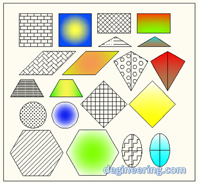 Gambar 08. Objek-objek yang sudah diberi Hatch dan Gradient Gambar 08. Objek-objek yang sudah diberi Hatch dan Gradient