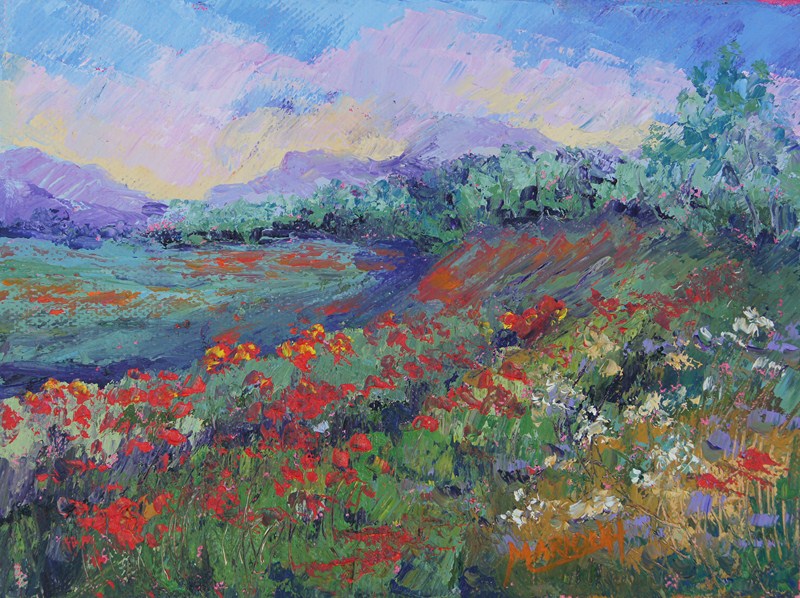 Poppy Meadows Provence 2 palette knife painting by Marion Hedger