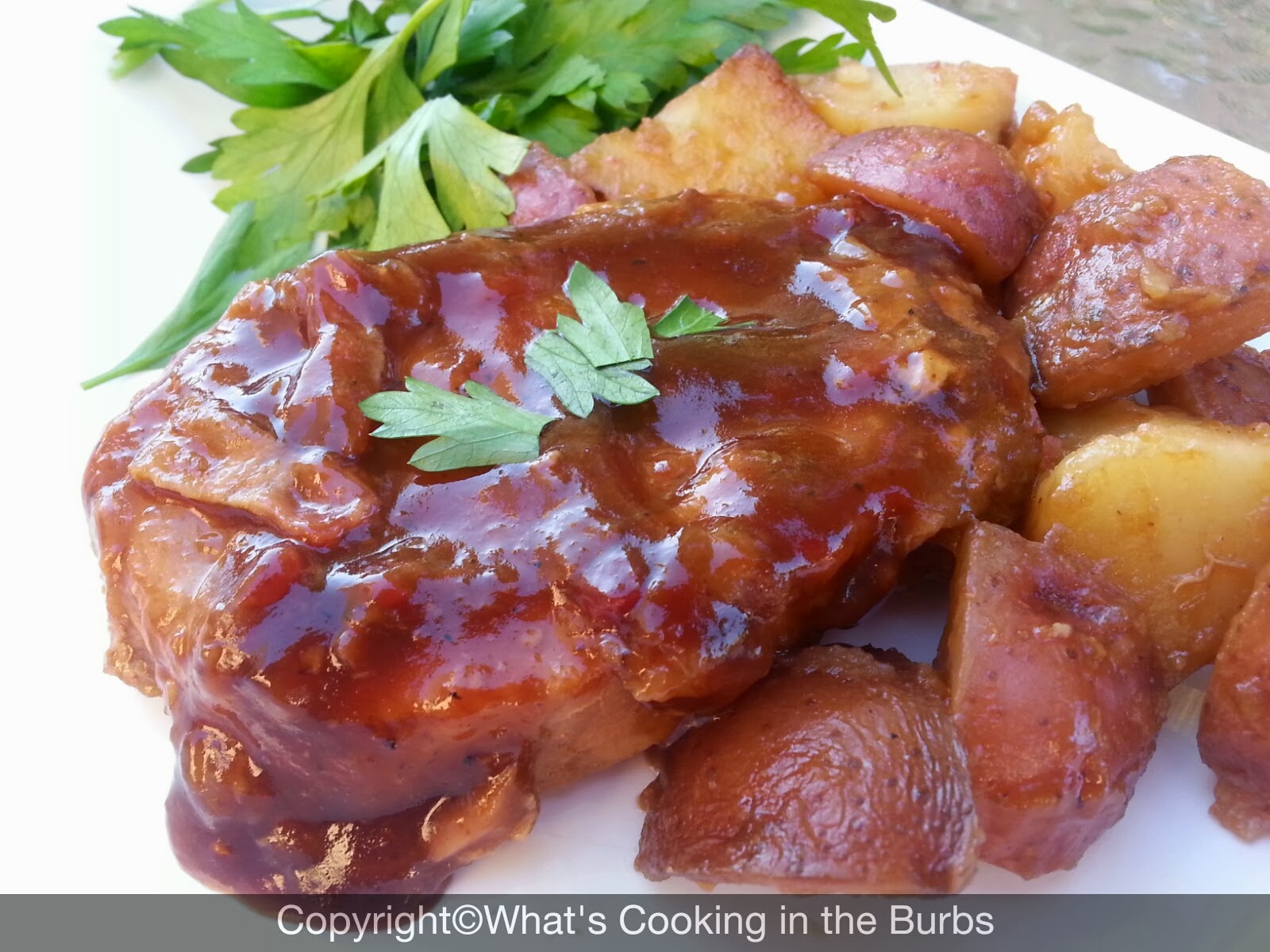 What's Cooking in the Burbs Slow Cooker Bacon Apple BBQ Pork Chops