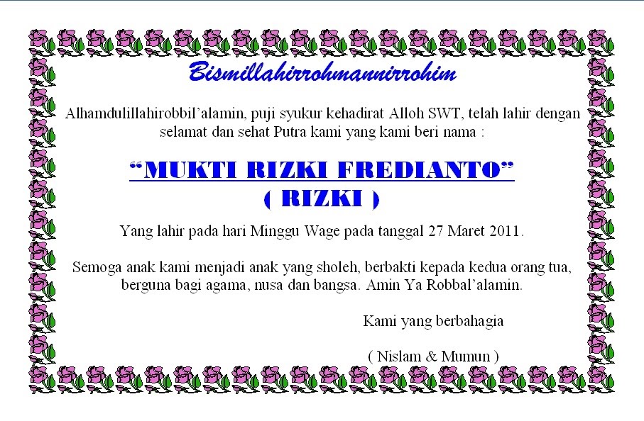 Contoh Aqiqah ( syukuran kelahiran anak ) Tjoeloenz Blog