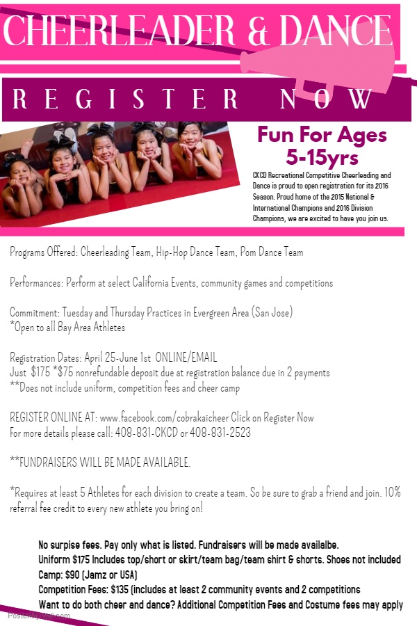 cobra kai cheerleading dance cheerleading registration flyer