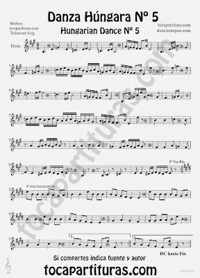 Tubescore Hungarian Dance nº 5 by Johannes Brahms Sheet Music for Horn