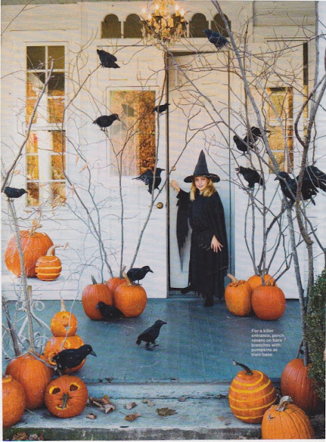 Styled by Karin Lidbeck Brent for Good Housekeeping Magazine Halloween entrance with Pumpkins