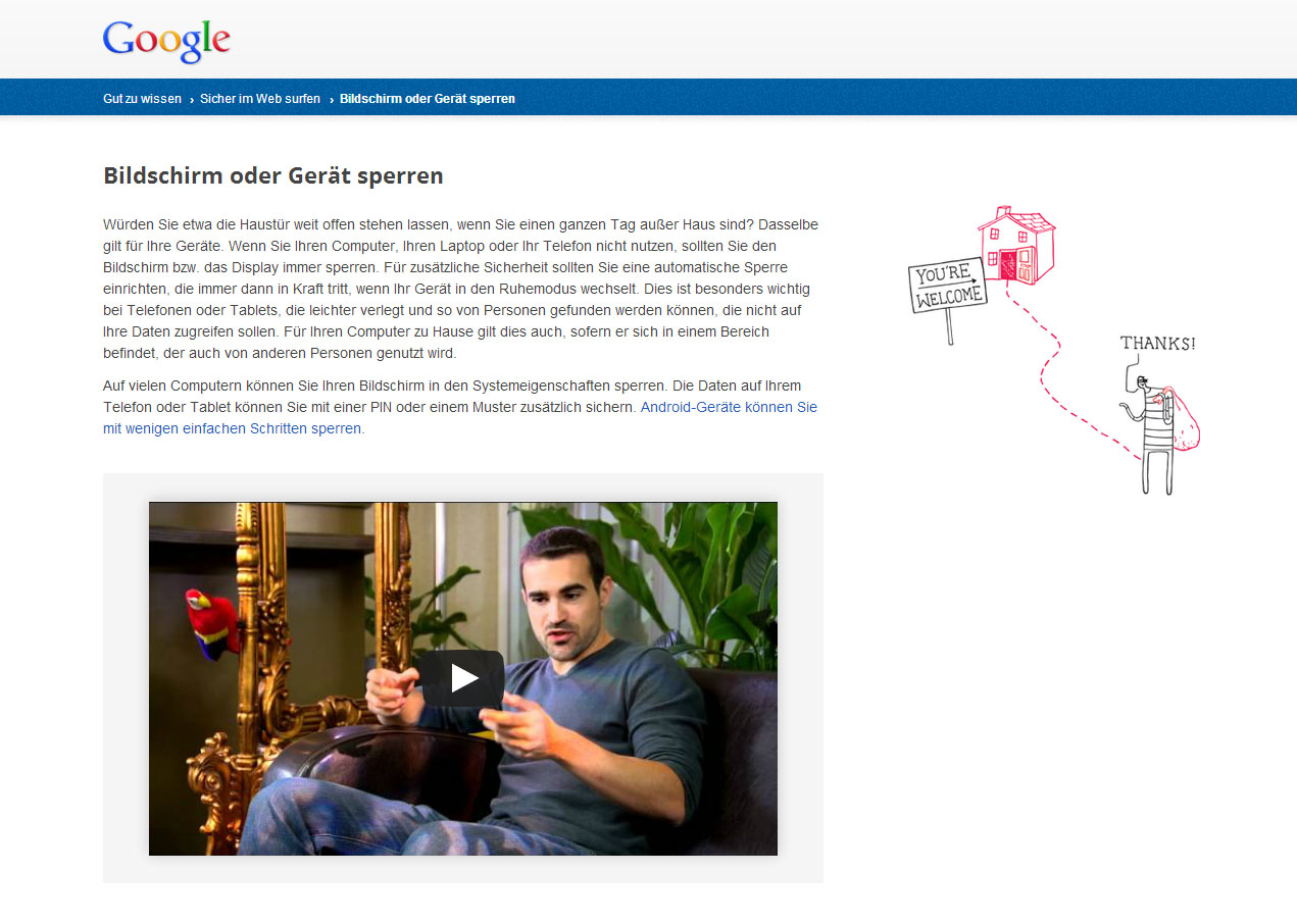 Google Erklaerung warum Bildschirm sperren wichtig ist.
