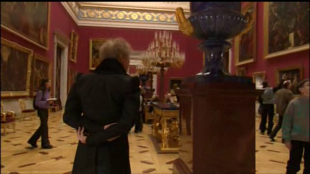Russian Ark 2002 film Alexander Sokurov Maquis de Custine back folded arms present modern museum scene