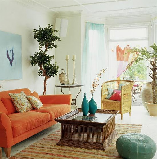 Teal and Orange Bohemian Living Room