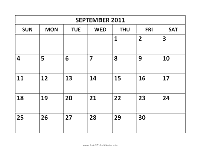 September 2011 calendar - Free Desktop Wallpaper