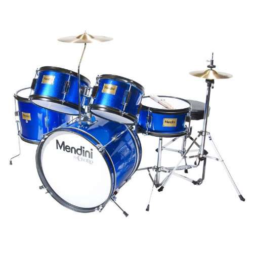 Mendini MJDS-5-BL Complete 16-Inch 5-Piece Blue Junior Drum Set with Cymbals, Drumsticks and Adjustable Throne