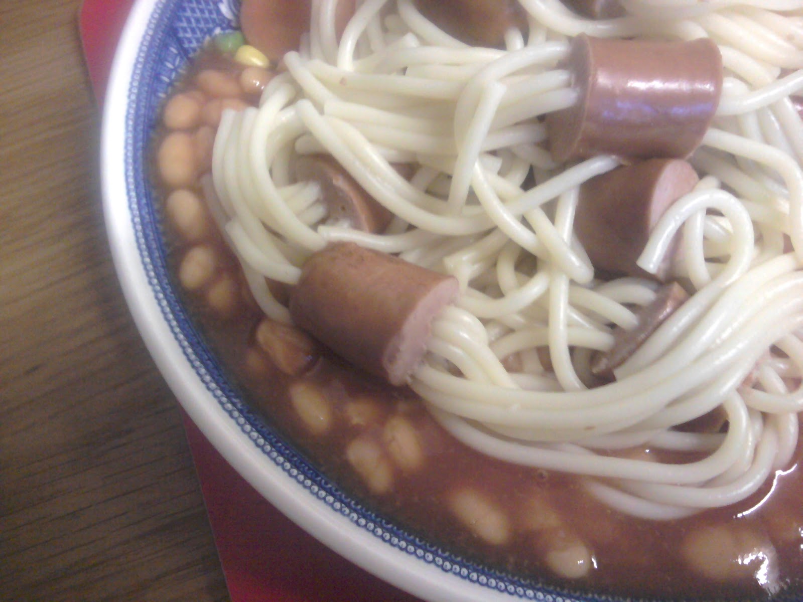 Spaghetti in sausages the kids love it when we have this for dinner