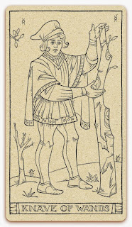 Knave of Wands card - inked illustration - In the spirit of the Marseille tarot - minor arcana - design and illustration by Cesare Asaro - Curio & Co. (Curio and Co. OG - www.curioandco.com)